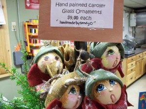 Handmade Glass Caroler Ornaments by Sandy O for Christmas at Wakefield NH Woodman Corner